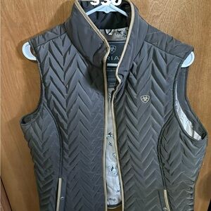 Ariat Charcoal/green Quilted Vest with Tan Trim
